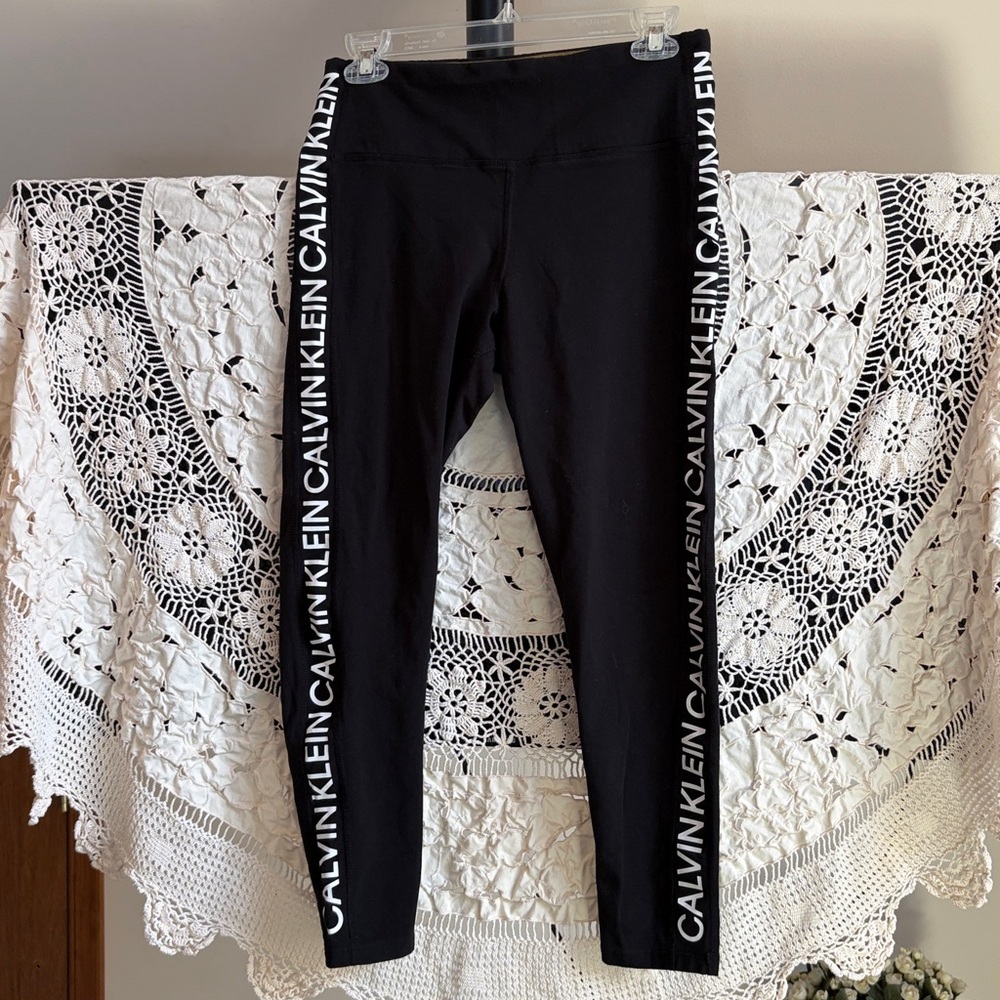 Calvin Klein Performance Black Leggings with White Logo Taping